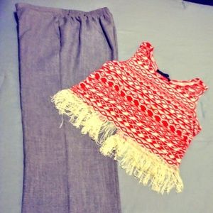 Capri pants, fringe top